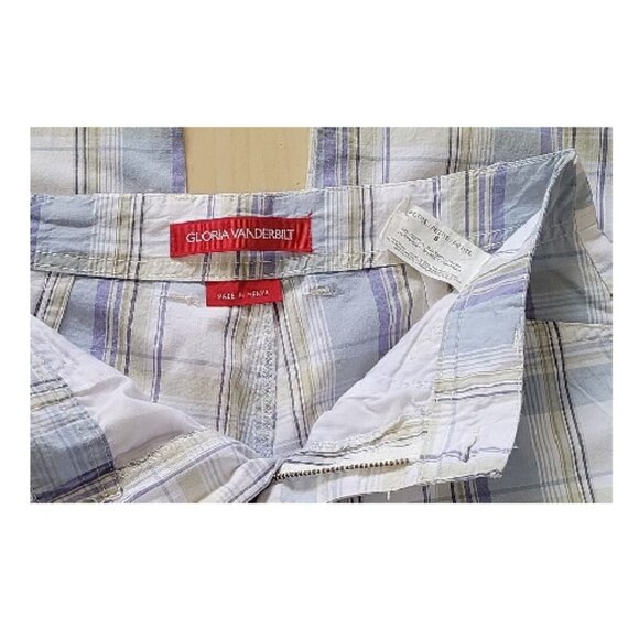 Gloria Vanderbild Blue Plaid Capris Sz 8P Cotton Spandex Lightweight 30" x 20" - Picture 5 of 5